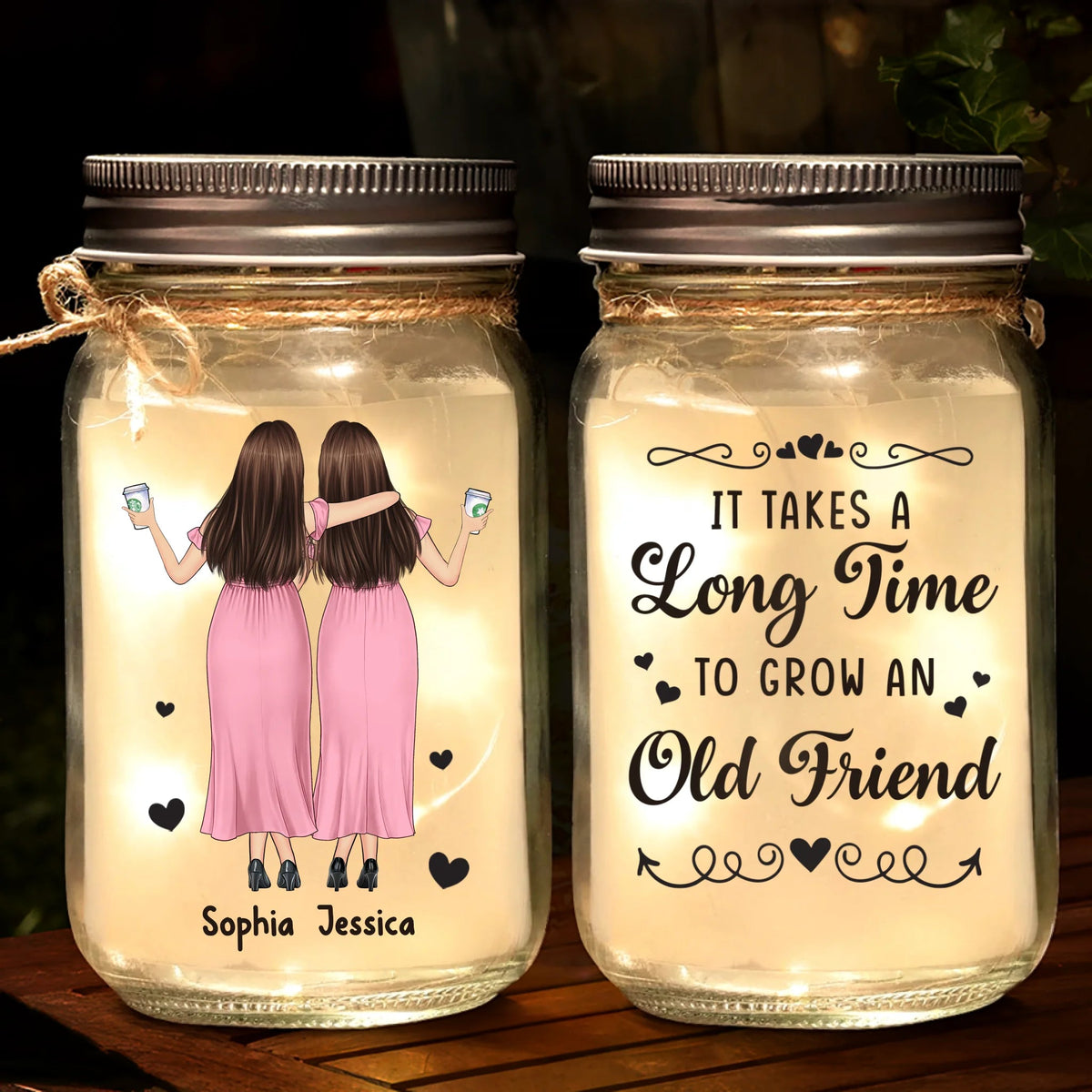 Custom Mason Jar Light - Personalized Christmas Best Friend Birthday Gifts For Women, Besties, Sisters, BFF