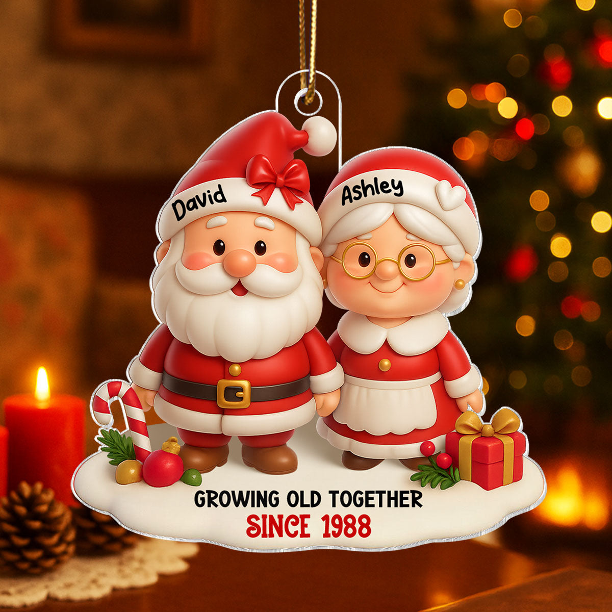 Santa Couple Growing Old Together Personalized Acrylic Ornament, Anniversary, Christmas Gift for him, Gift for her