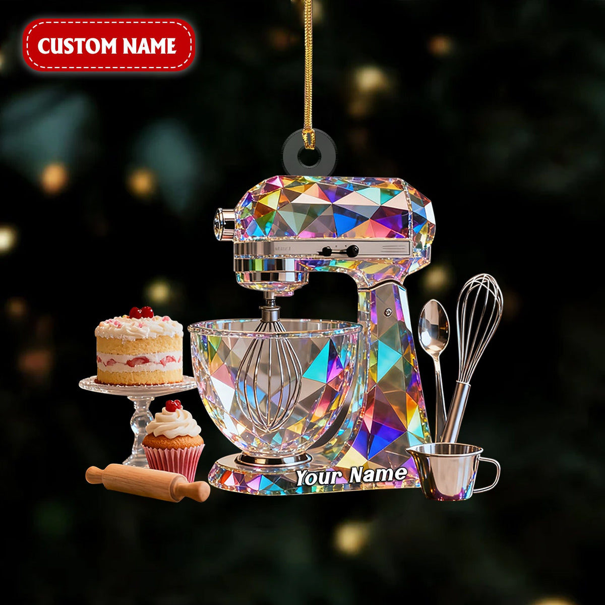 Dough Mixer Machine Custom Name Stained Glass Effect Acrylic Christmas Ornament, Gifts For Baking Lovers