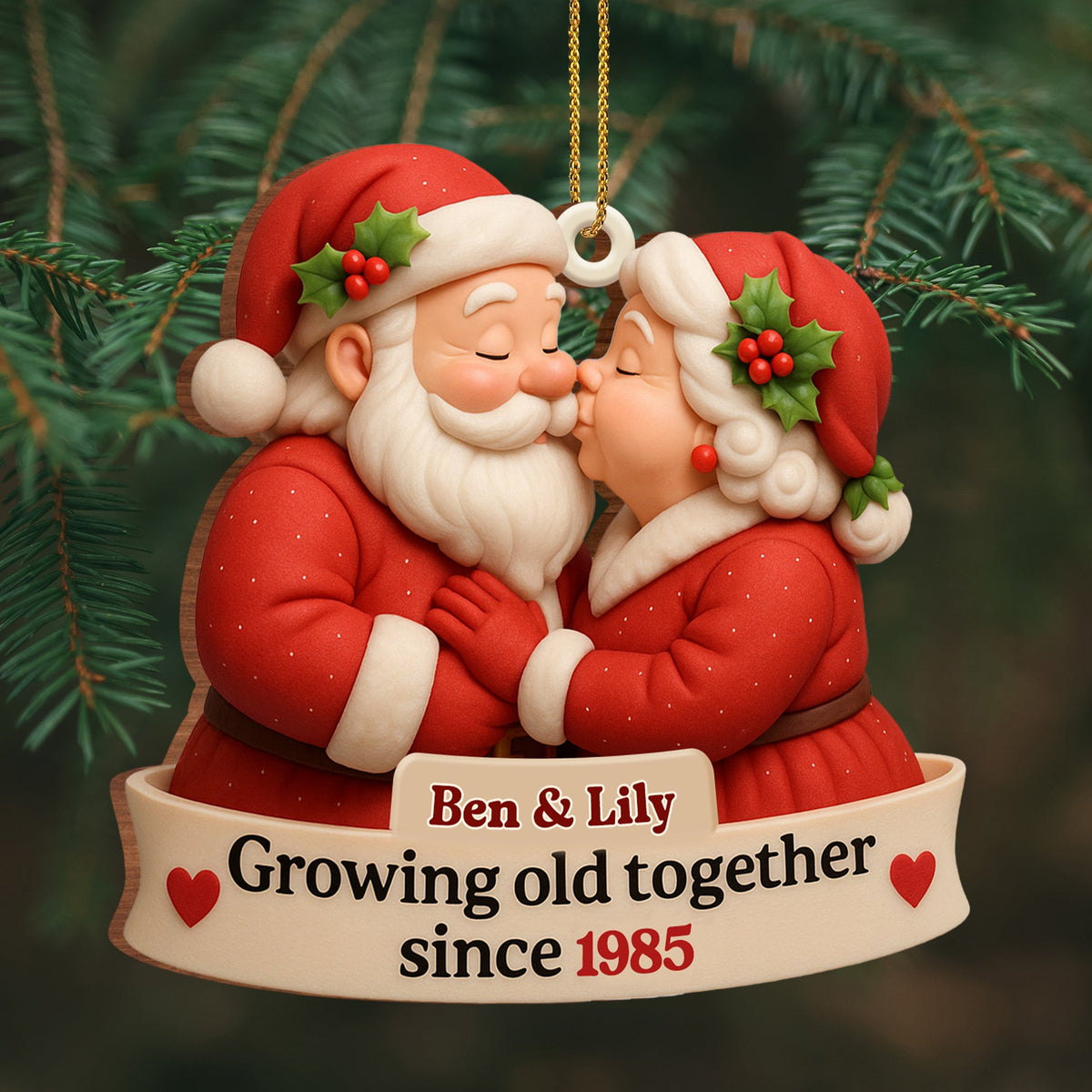 Growing Old Together With Santa and Mrs. Claus,Custom Wood Ornament,Gift For Couples and Family