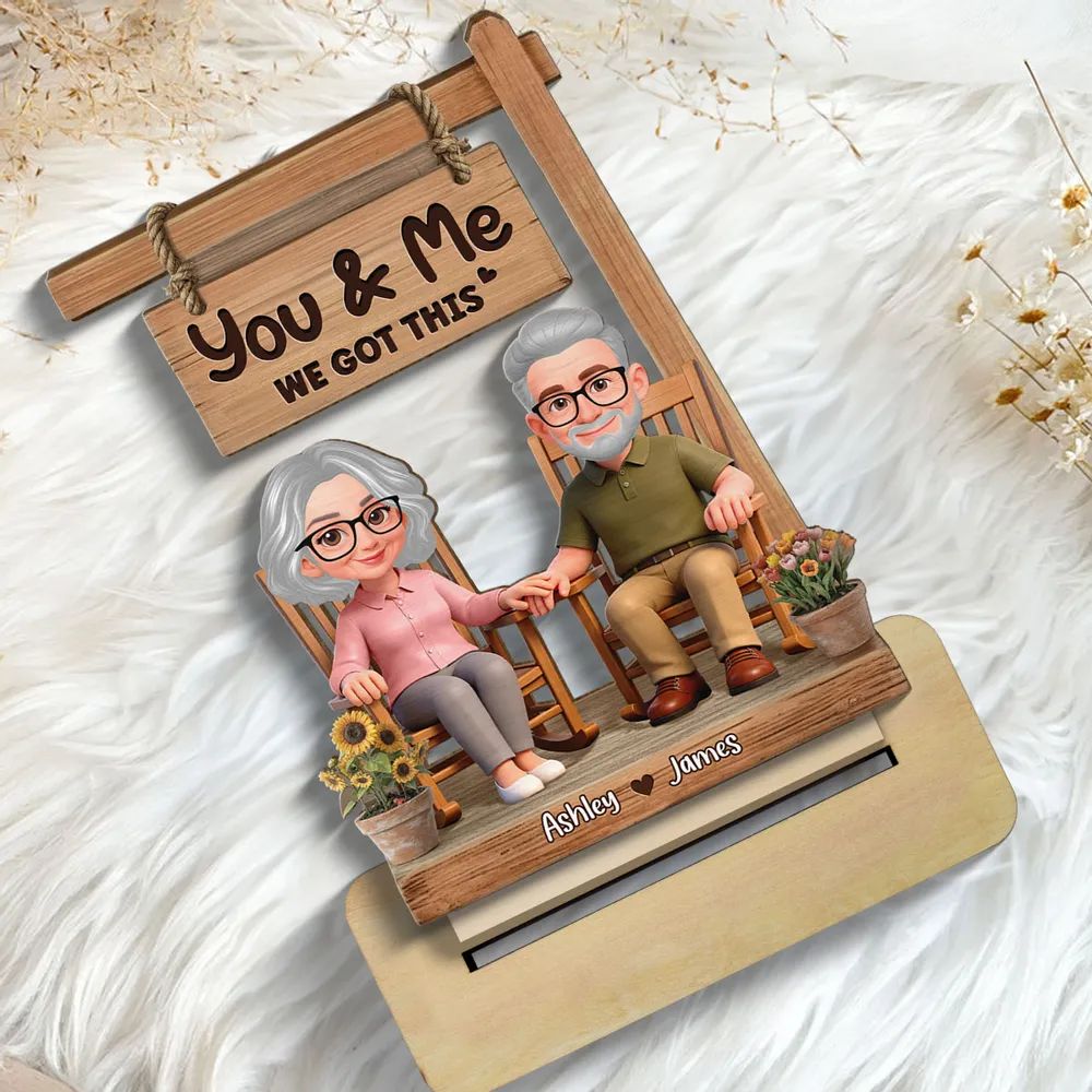 3D Effect Old Couple Sitting On Rocking Chair - Personalized 2-Layered Wooden Plaque - Anniversary, Valentine's Day Gift For Him, Gift For Her