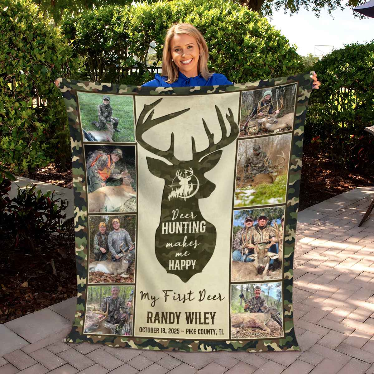 Hunting Deer Photo Collage Blanket, First Deer Gift, Hunting Blanket Gifts For Dad, Anniversary Gifts For Him