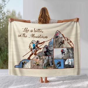 Custom Rock Climbers Gift, Personalized Mountain Climber Photo Gift, Climbing Gift for Him, Man Rock Climber Blanket