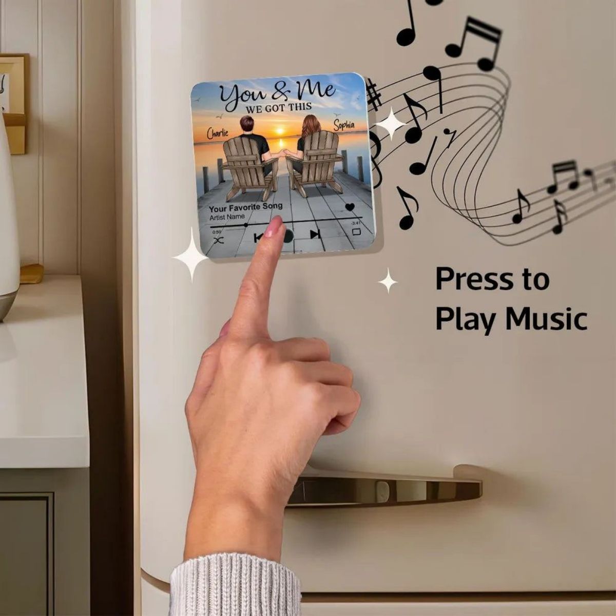 Romantic Couple Hand-in-Hand Acrylic Music Magnet & More – Personalized Anniversary & Valentine's Gift for Couples