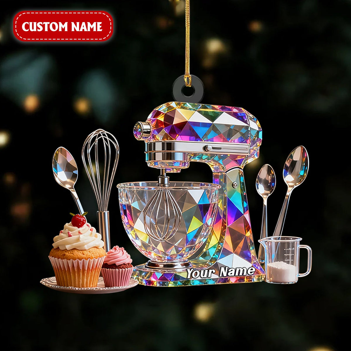 Dough Mixer Machine Custom Name Stained Glass Effect Acrylic Christmas Ornament, Gifts For Baking Lovers