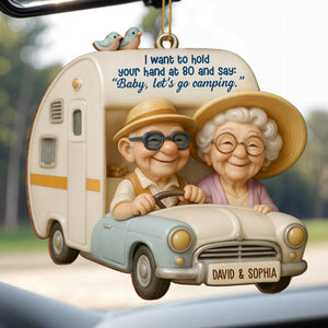 Hold Your Hand At 80, Baby Let’s Go Camping, Custom Wood Ornament, Gift For Elderly Couples