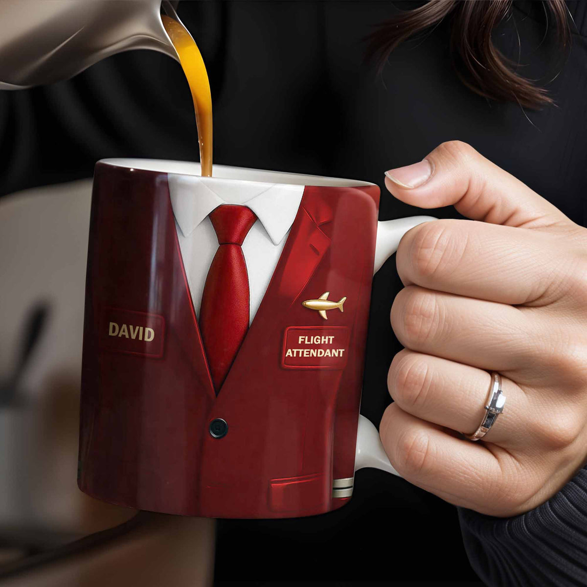 Flight Attendant Style Professional Suit Mug, Personalized Custom Coffee Mug, Gift for Aviation Enthusiasts