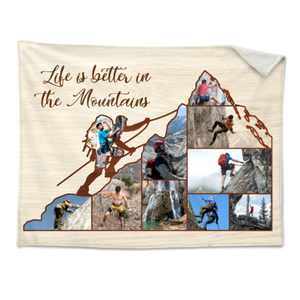 Custom Rock Climbers Gift, Personalized Mountain Climber Photo Gift, Climbing Gift for Him, Man Rock Climber Blanket