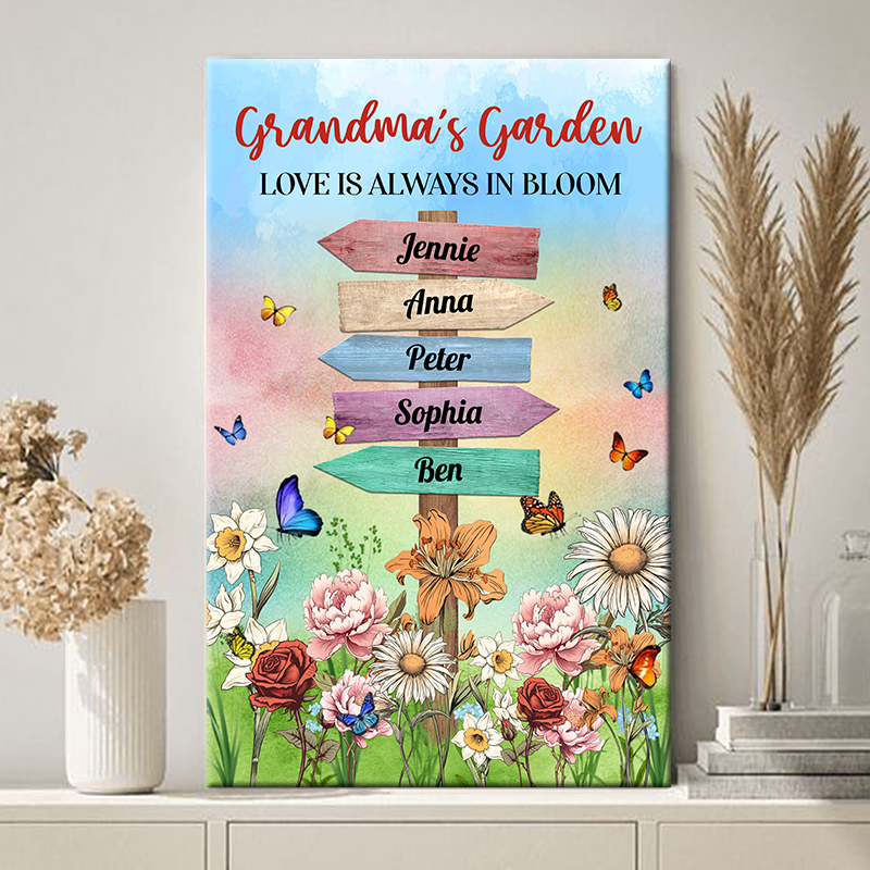 Grandma's Garden Birth Month Flowers Names - Personalized Customized Canvas - Gift For Family