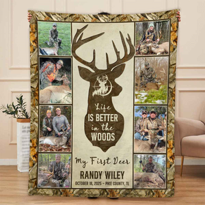 Hunting Deer Photo Collage Blanket, First Deer Gift, Hunting Blanket Gifts For Dad, Anniversary Gifts For Him