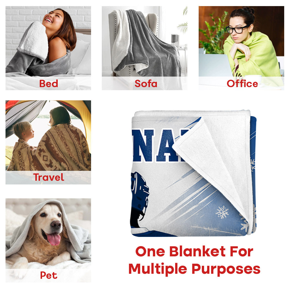 Custom Team Name, Player Name & Number Personalized Hockey Blanket Gift for Hockey Lovers