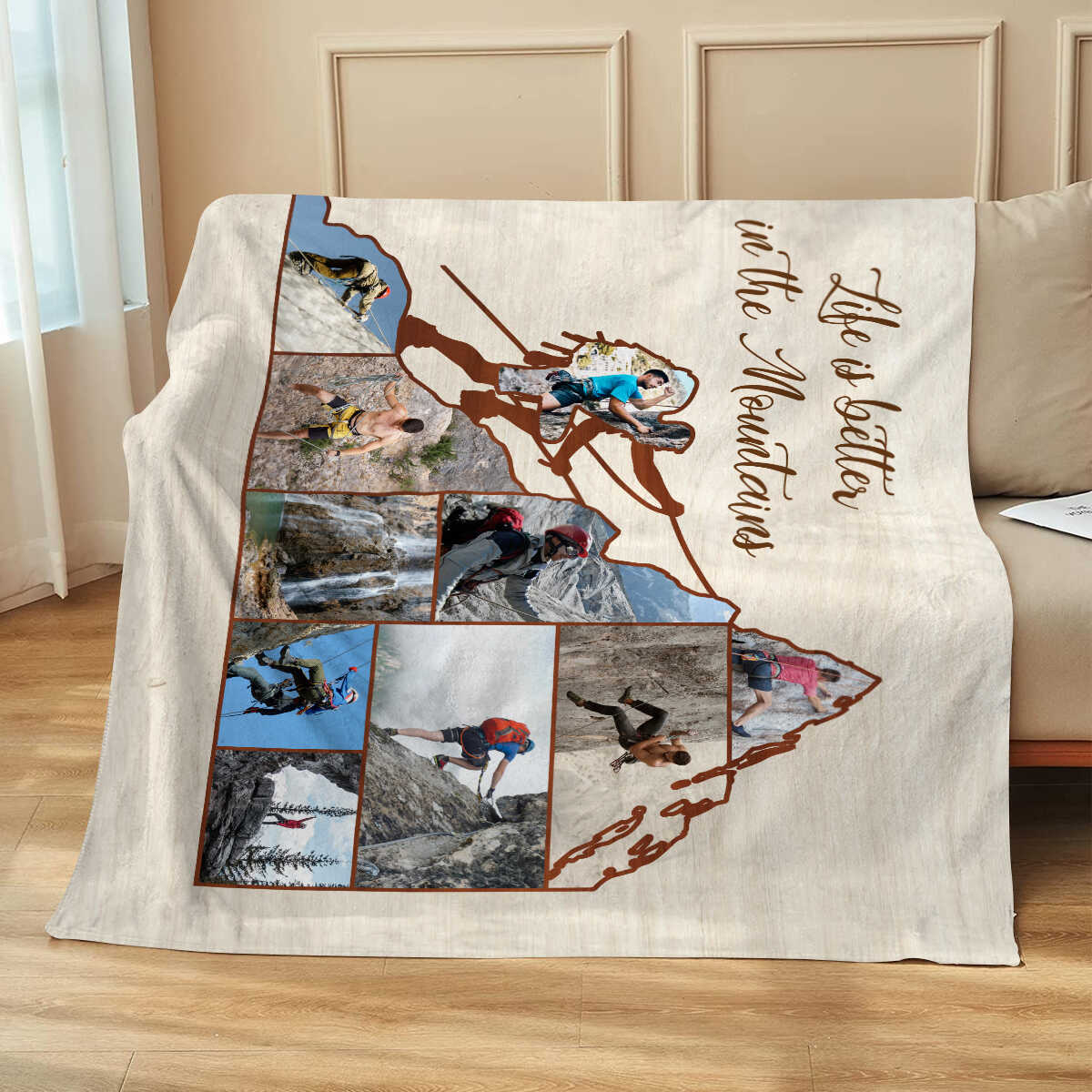 Custom Rock Climbers Gift, Personalized Mountain Climber Photo Gift, Climbing Gift for Him, Man Rock Climber Blanket