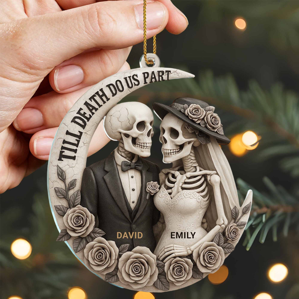 Till Death Do Us Part, Skeletons And Roses, Custom Acrylic Ornament, Gift For Couples