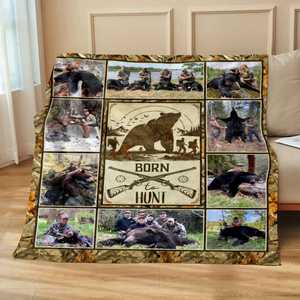 Bear Hunting Blanket For Dad, Customizable Bear Photo Collage Blanket, Hunting Gift for Husband, Hunter Gift for Boy