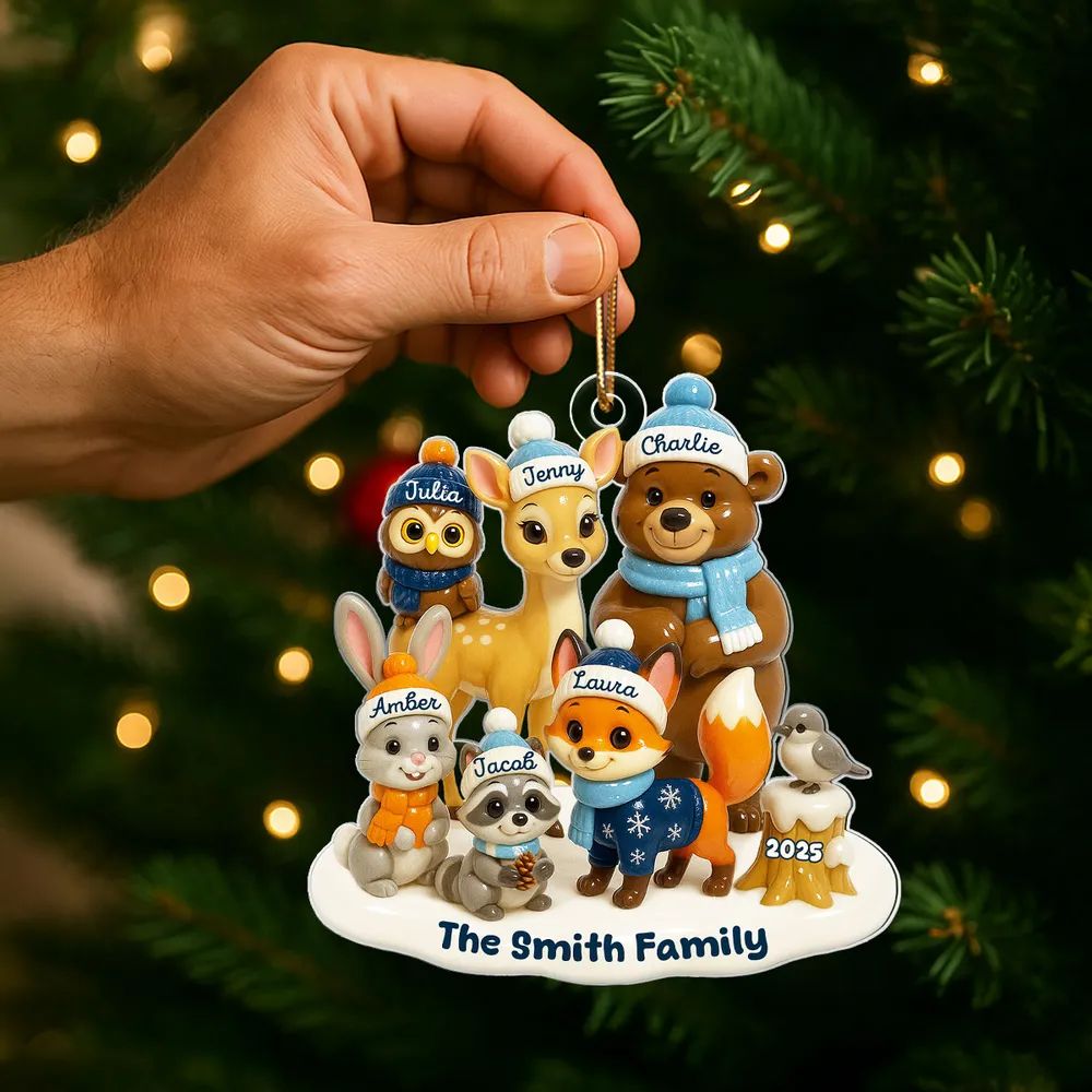 Woodland Family Personalized Acrylic Ornament, Christmas Decor