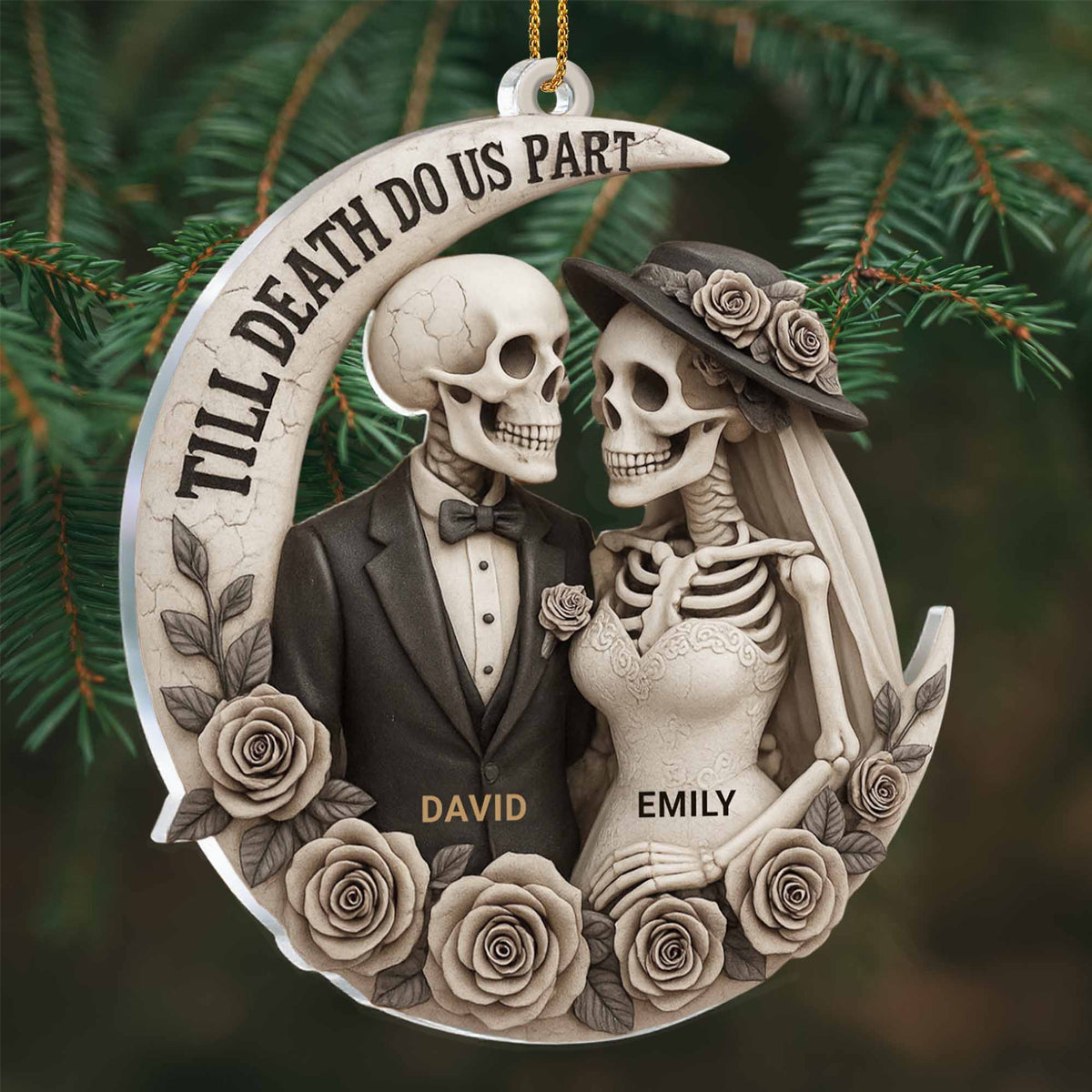 Till Death Do Us Part, Skeletons And Roses, Custom Acrylic Ornament, Gift For Couples