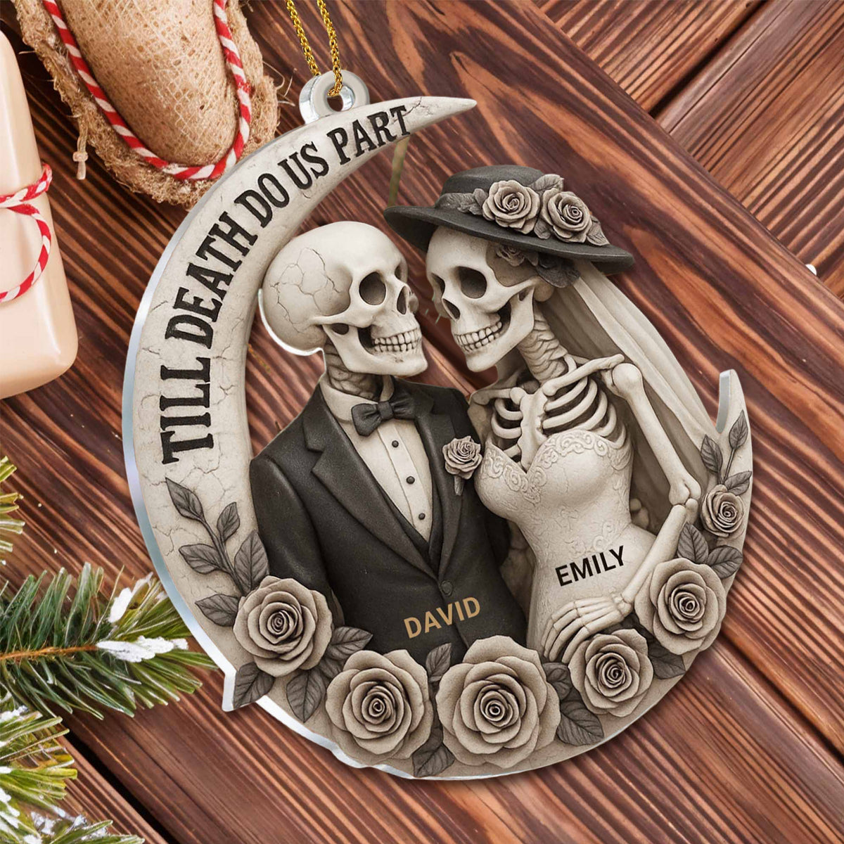 Till Death Do Us Part, Skeletons And Roses, Custom Acrylic Ornament, Gift For Couples