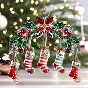 Festive Crystal Stockings Family - Personalized 1-Layer Acrylic Ornament