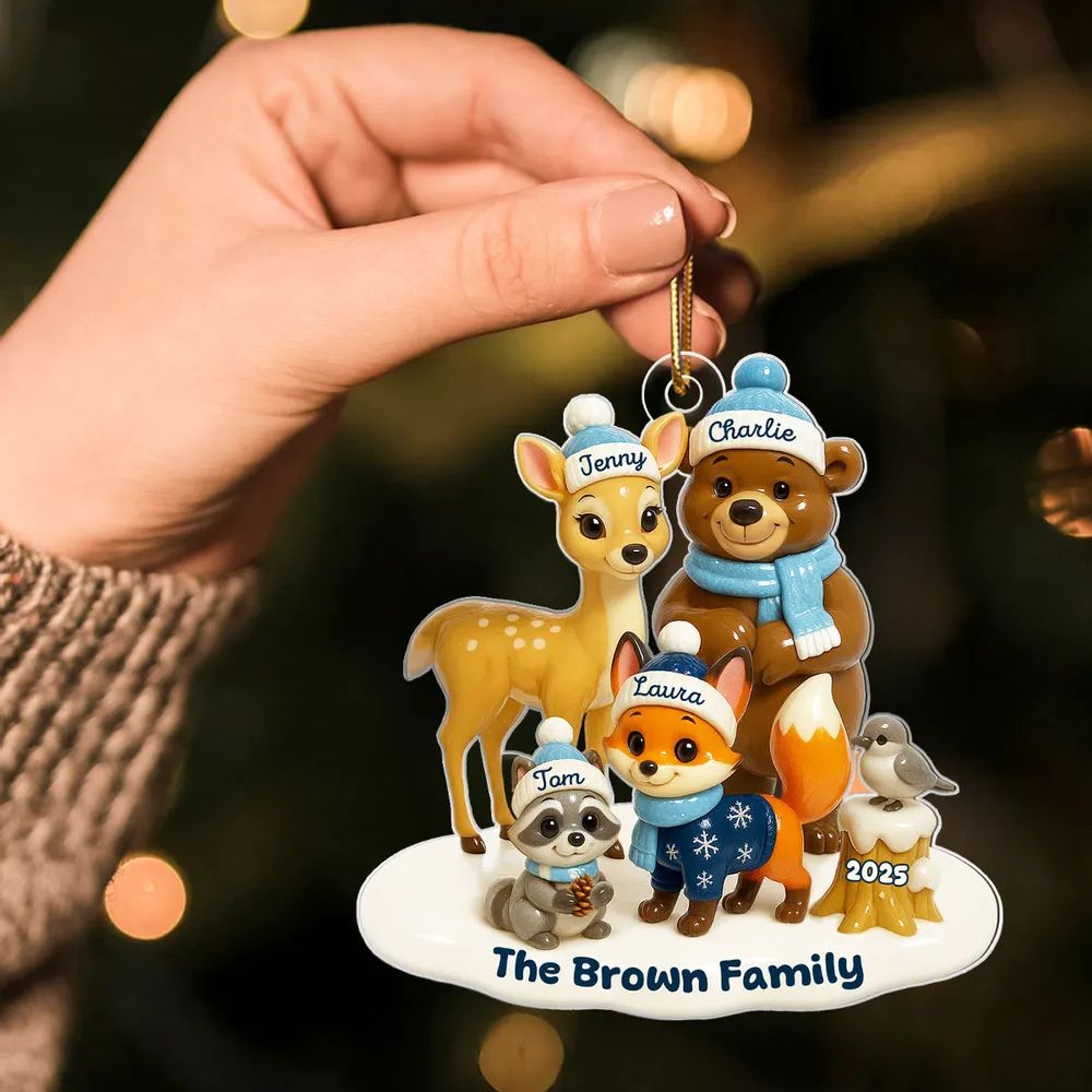 Woodland Family Personalized Acrylic Ornament, Christmas Decor