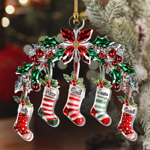 Festive Crystal Stockings Family - Personalized 1-Layer Acrylic Ornament