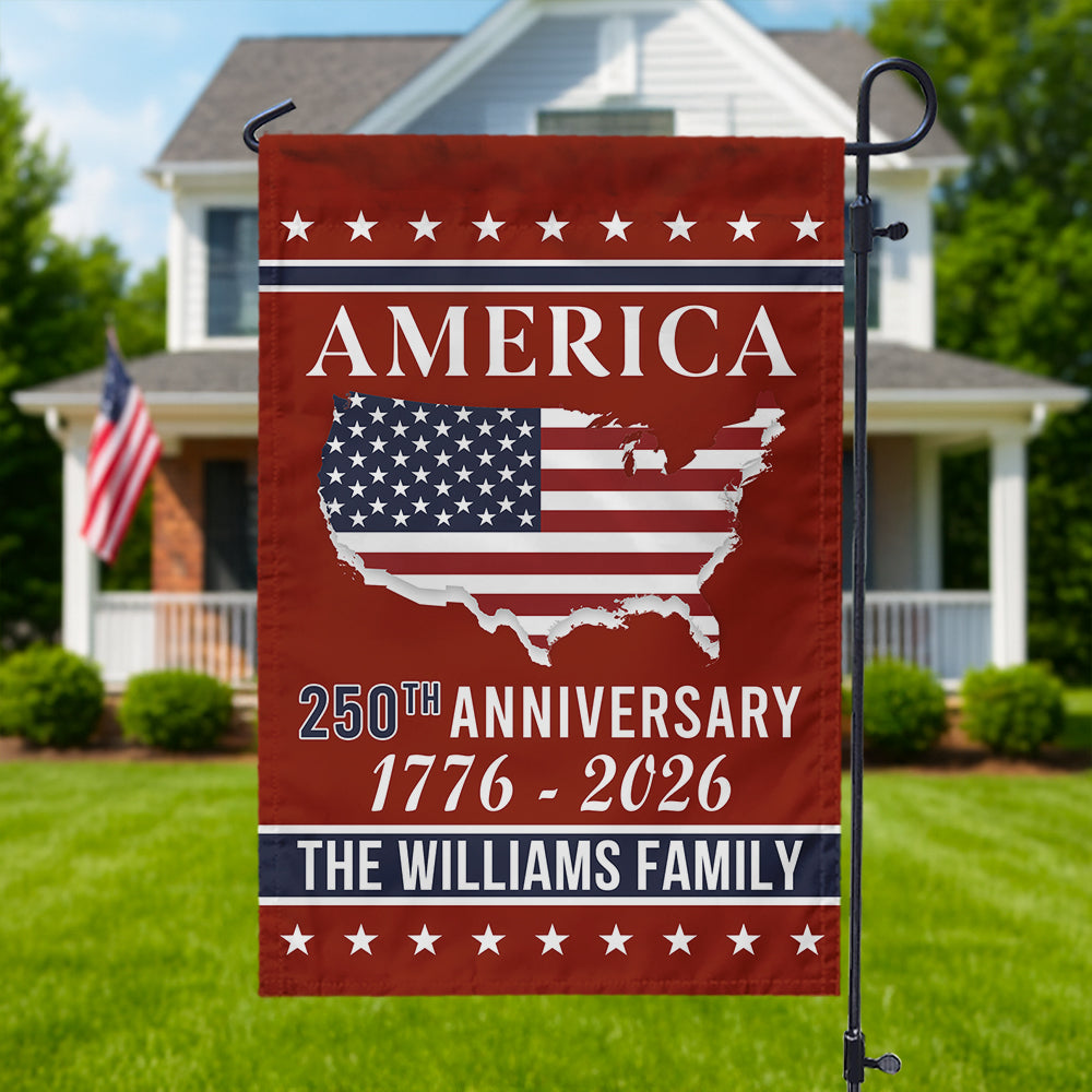 America 250th Anniversary Garden Flag Personalized Family Name
