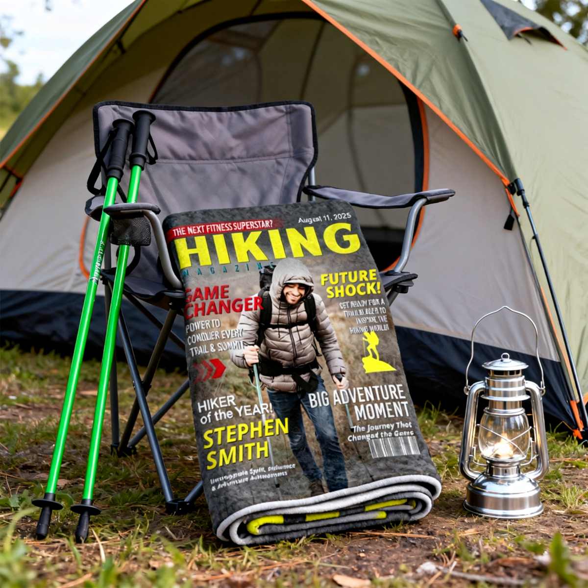 Personalized Hiking Magazine Cover Blanket Gift for Hiker, Adventure Lover Gift, Custom Outdoor Magazine Cover