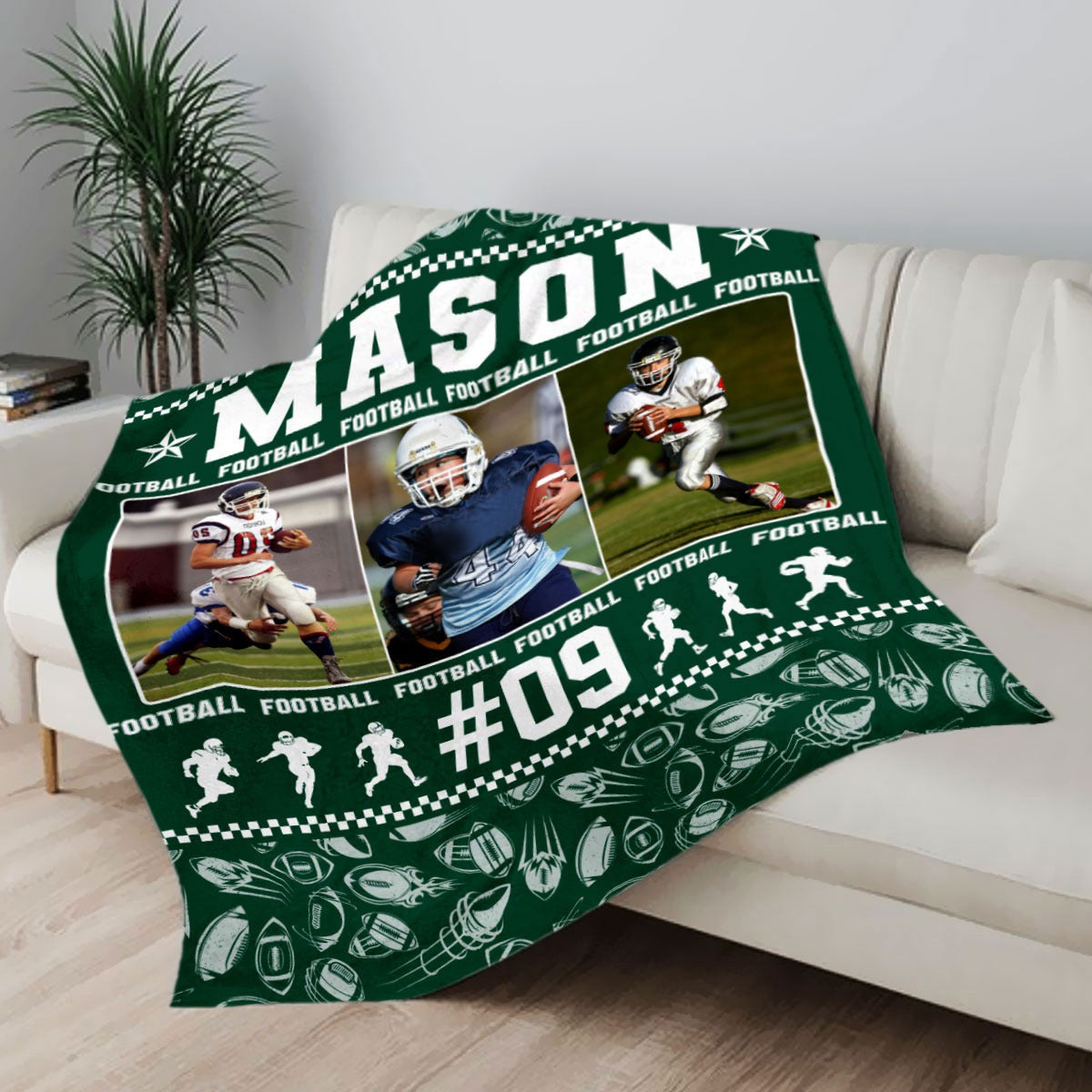 Personalized American Football Blanket – Custom Sports Blanket with Name & Photo, Football Player Gift