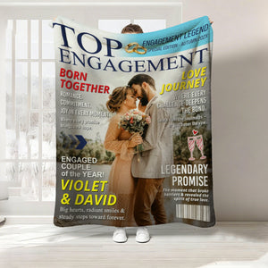 Personalized Custom Couple Photo Engagement Magazine Cover Blanket, Wedding Keepsake
