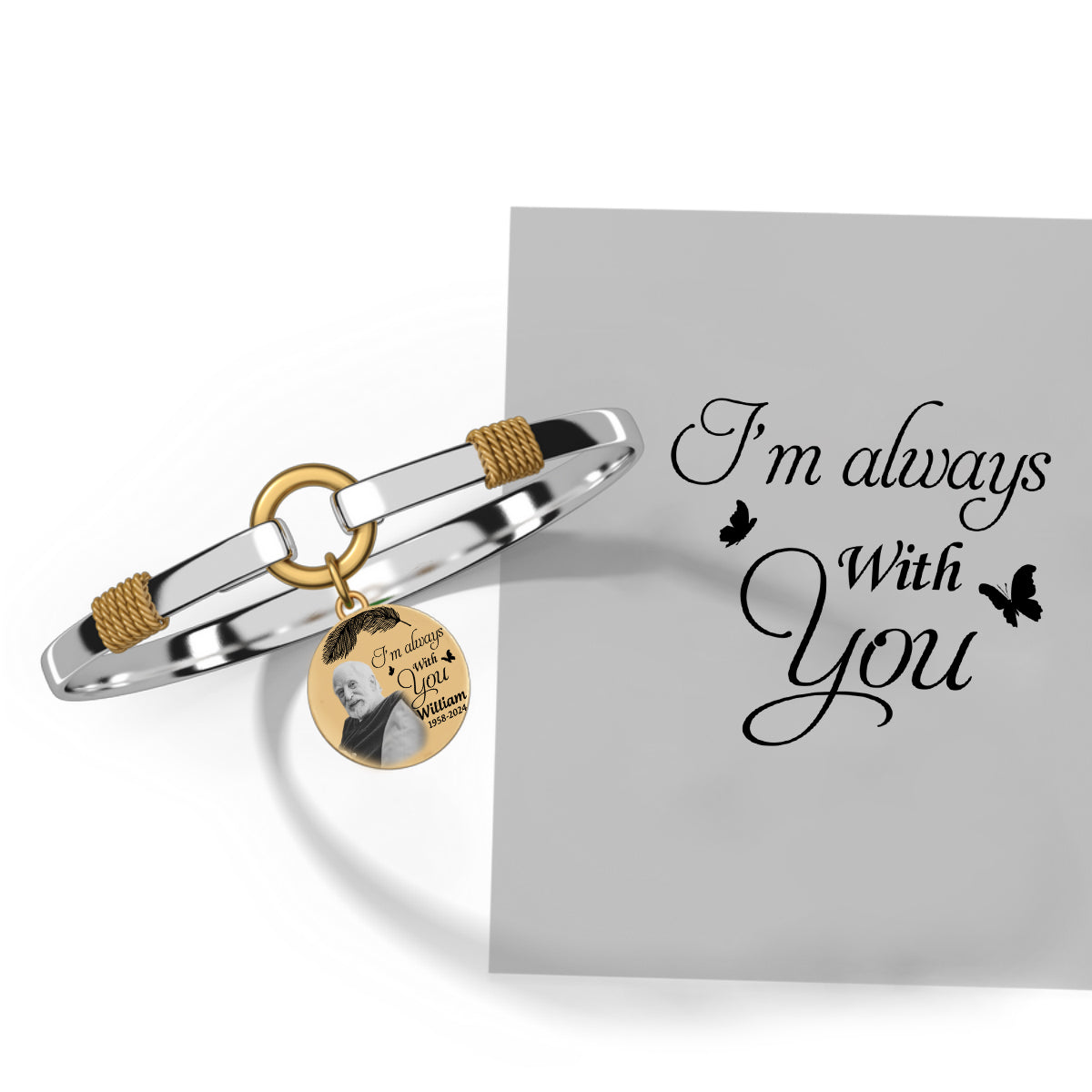 Personalized I am Always with You Memorial Wings Two-Tone Bracelet