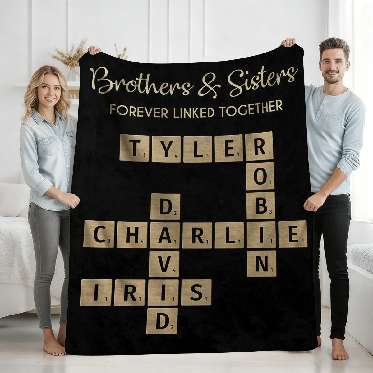Brothers & Sisters Forever Linked Together - Family Personalized Crossword Puzzle Art Personalized Blanket