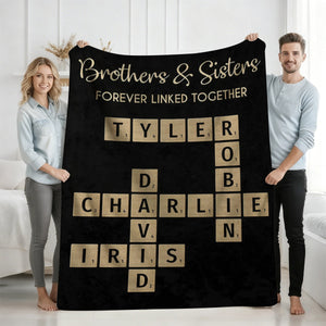 Brothers & Sisters Forever Linked Together - Family Personalized Crossword Puzzle Art Personalized Blanket