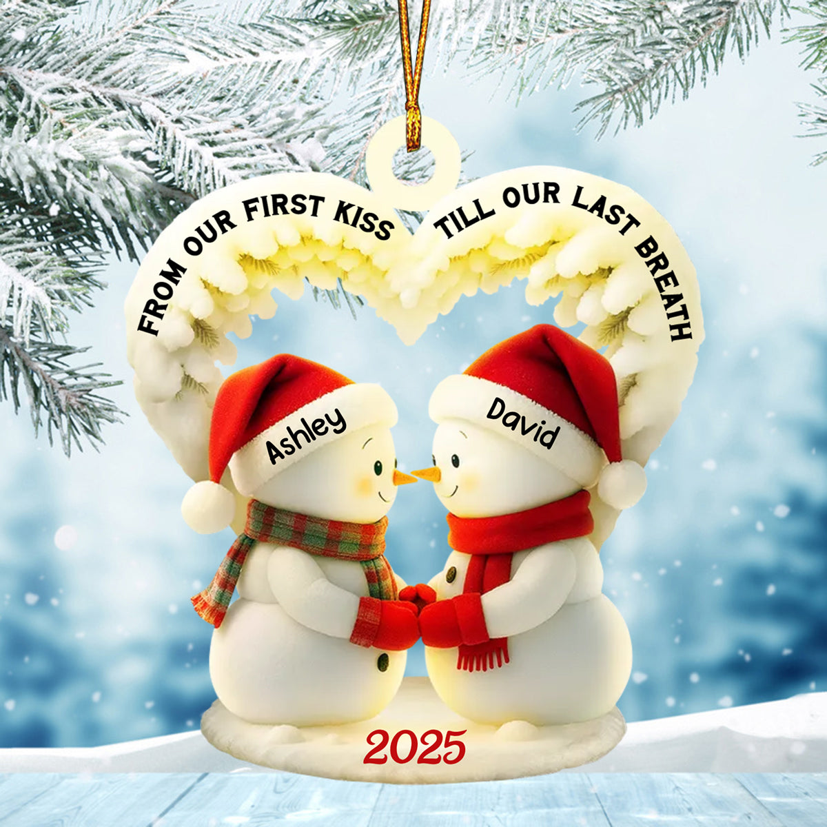 From Our First Kiss Till Our Last Breath - Snowmen Couple Personalized Acrylic Ornament