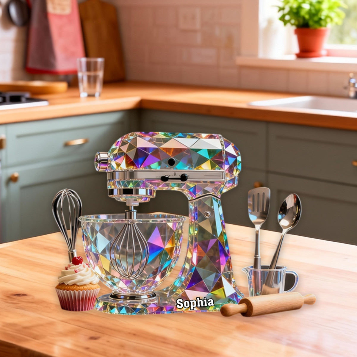 Dough Mixer Machine Custom Name Stained Glass Effect Acrylic Plaque, Gifts For Baking Lovers