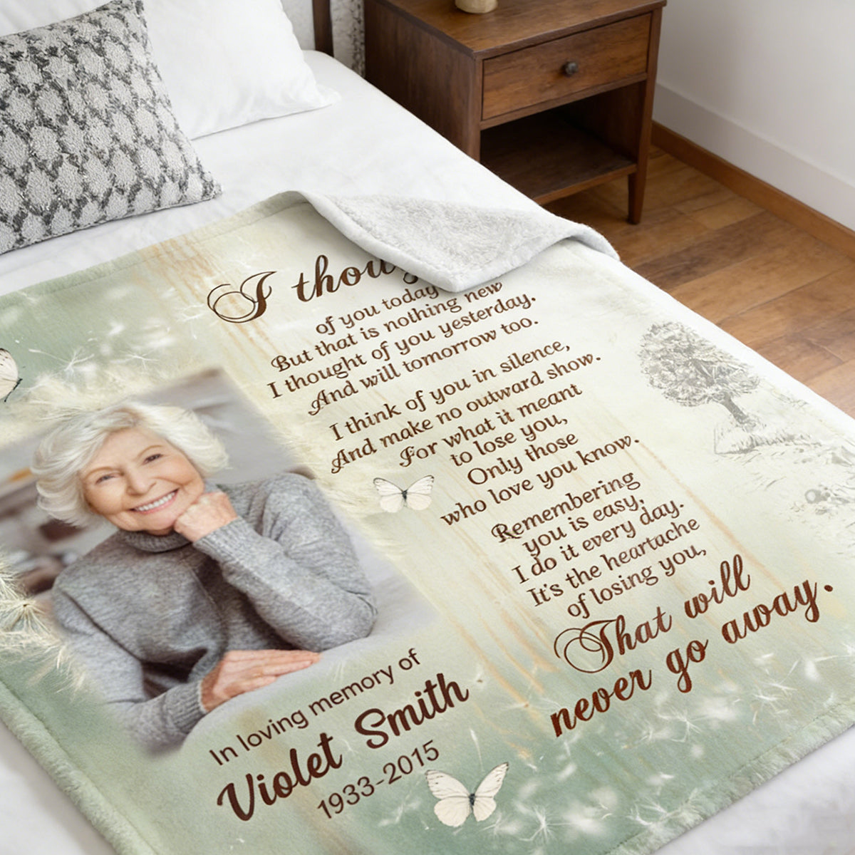 Personalized Memorial Blanket, I Thought of You Today Remembrance Fleece Blanket, Memorial Sympathy Gift for Loss of Loved Ones in Heaven
