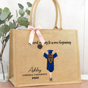 A Sweet Ending To A New Beginning - Personalized Jute Tote Bag - Graduation Gift