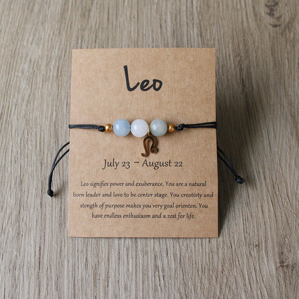 Natural Stone Hand Woven Bracelet With Twelve Constellations Paper Card