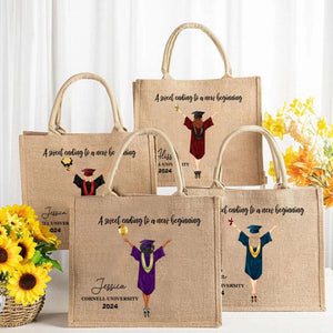 A Sweet Ending To A New Beginning - Personalized Jute Tote Bag - Graduation Gift