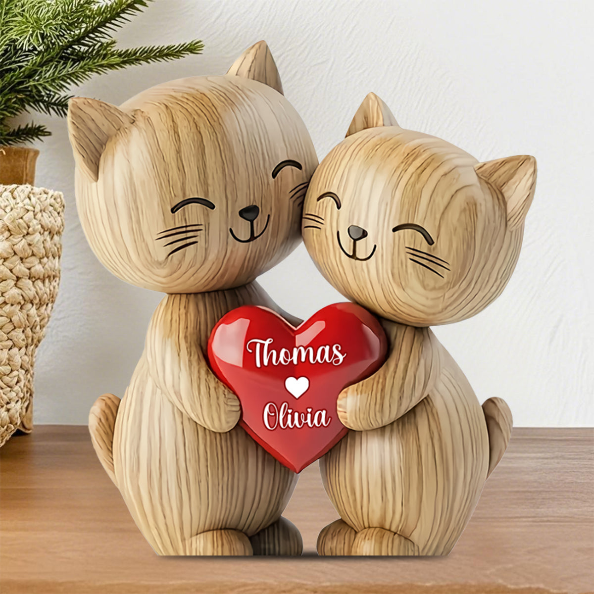 Cute Cat Couple - Personalized Cat Heart Custom Shaped Acrylic Plaque