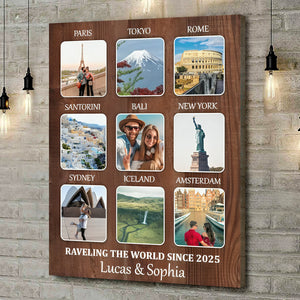 Personalized Travel Memories Collage Canvas – Favourite Places Travel Gift, Choose Your Locations & Text, Custom Souvenir Gift For Travel Lovers