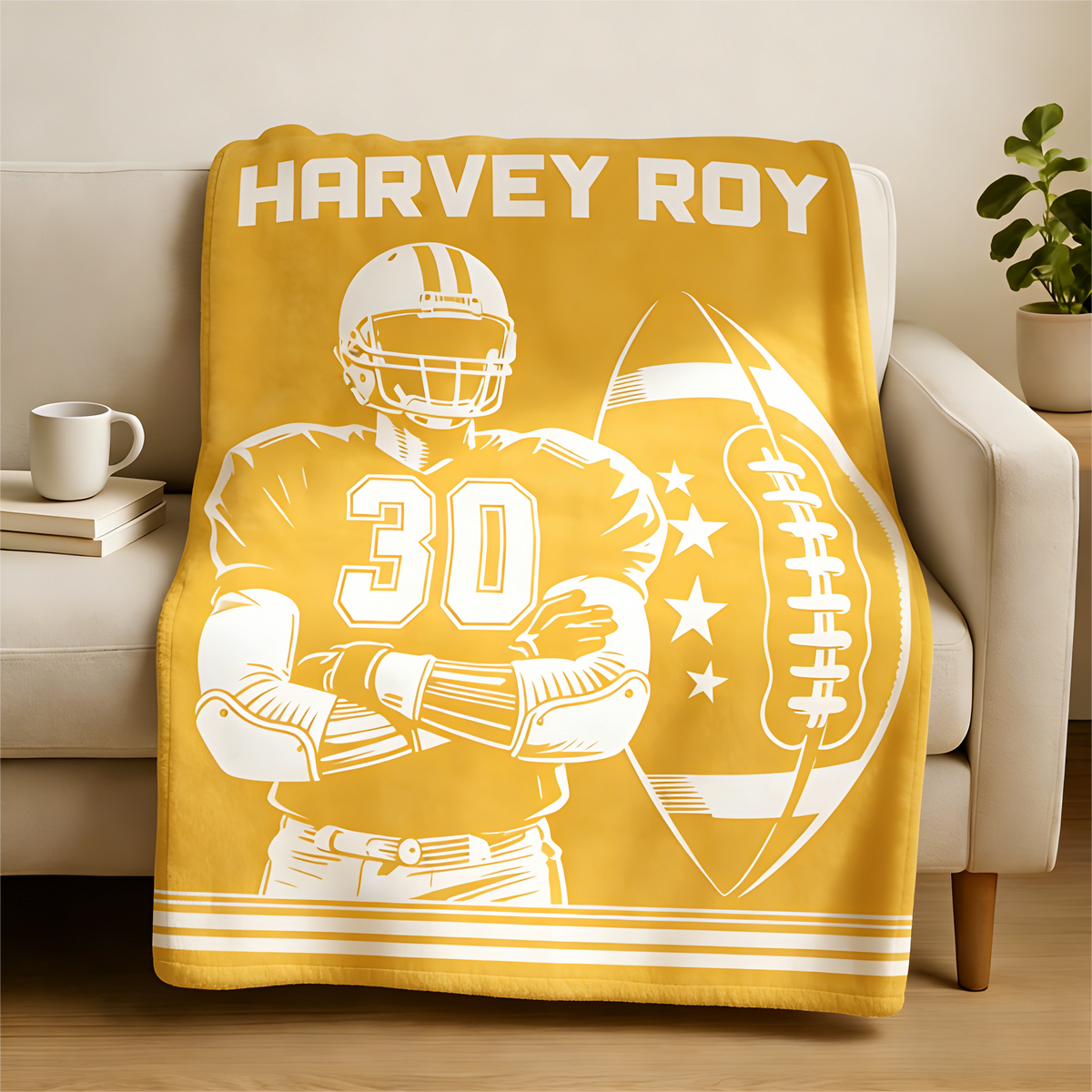 Personalized Football Player Blanket Gifts for Football Lovers, Coaches,Fans, Men