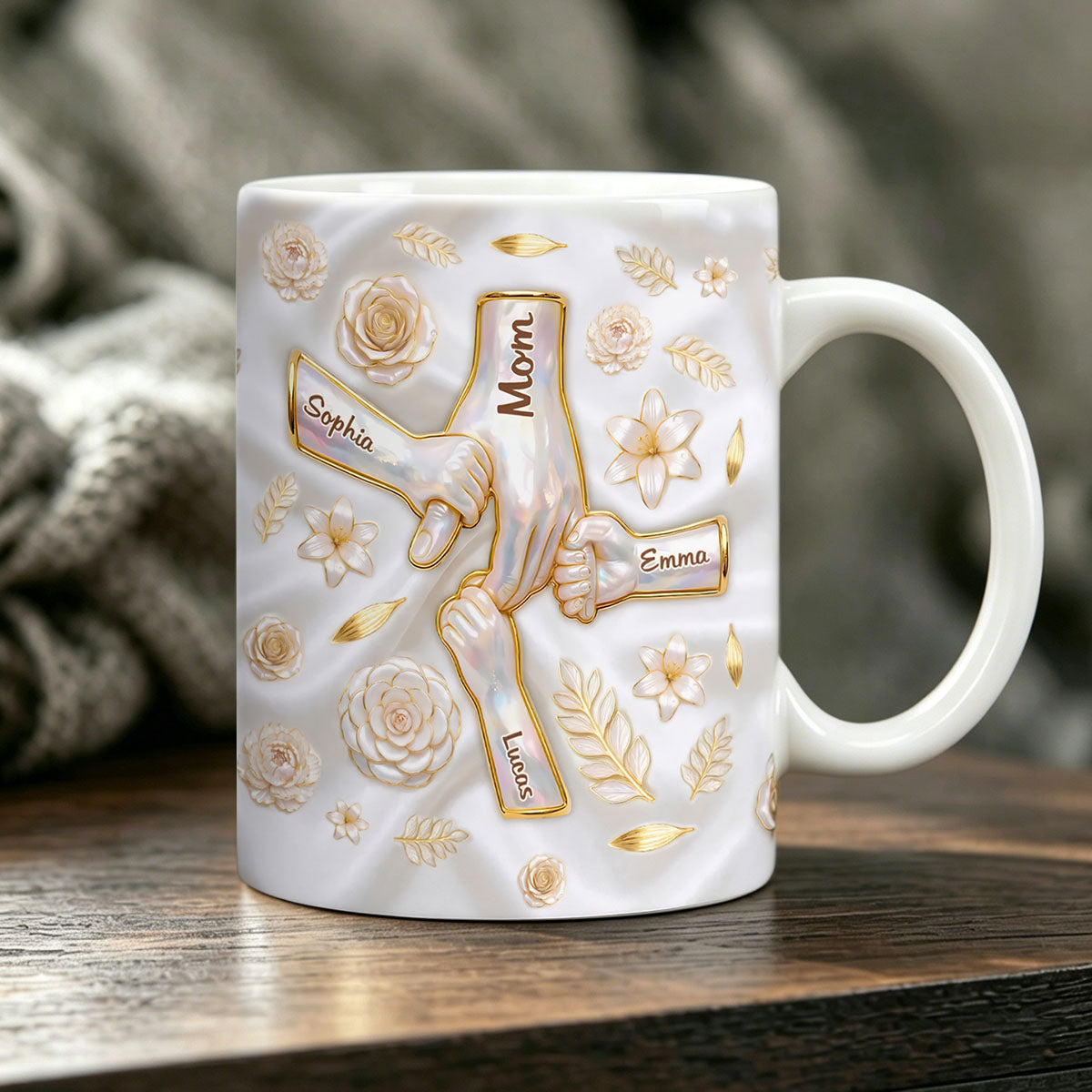 Custom 3D Inflated Effect Printed Mug - Personalized Mother's Day Gifts For Mom, Grandma - Her Hands Hold Our World