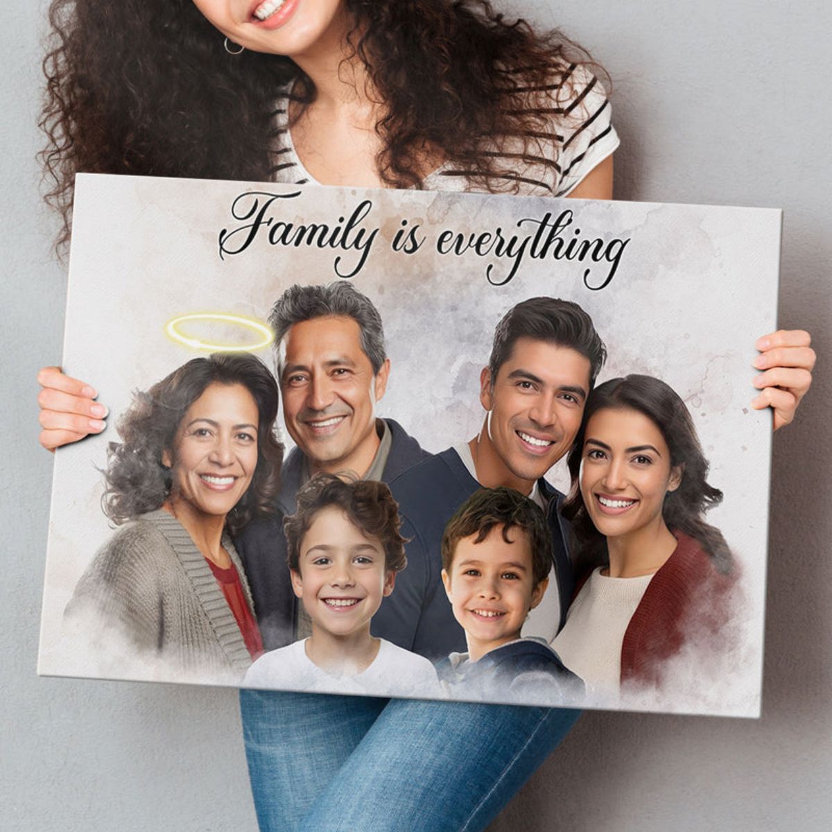 Custom Combine Photos Loved One With Quotes, Adding Halo To Deceased One - Personalized Canvas - Gift For Family Members