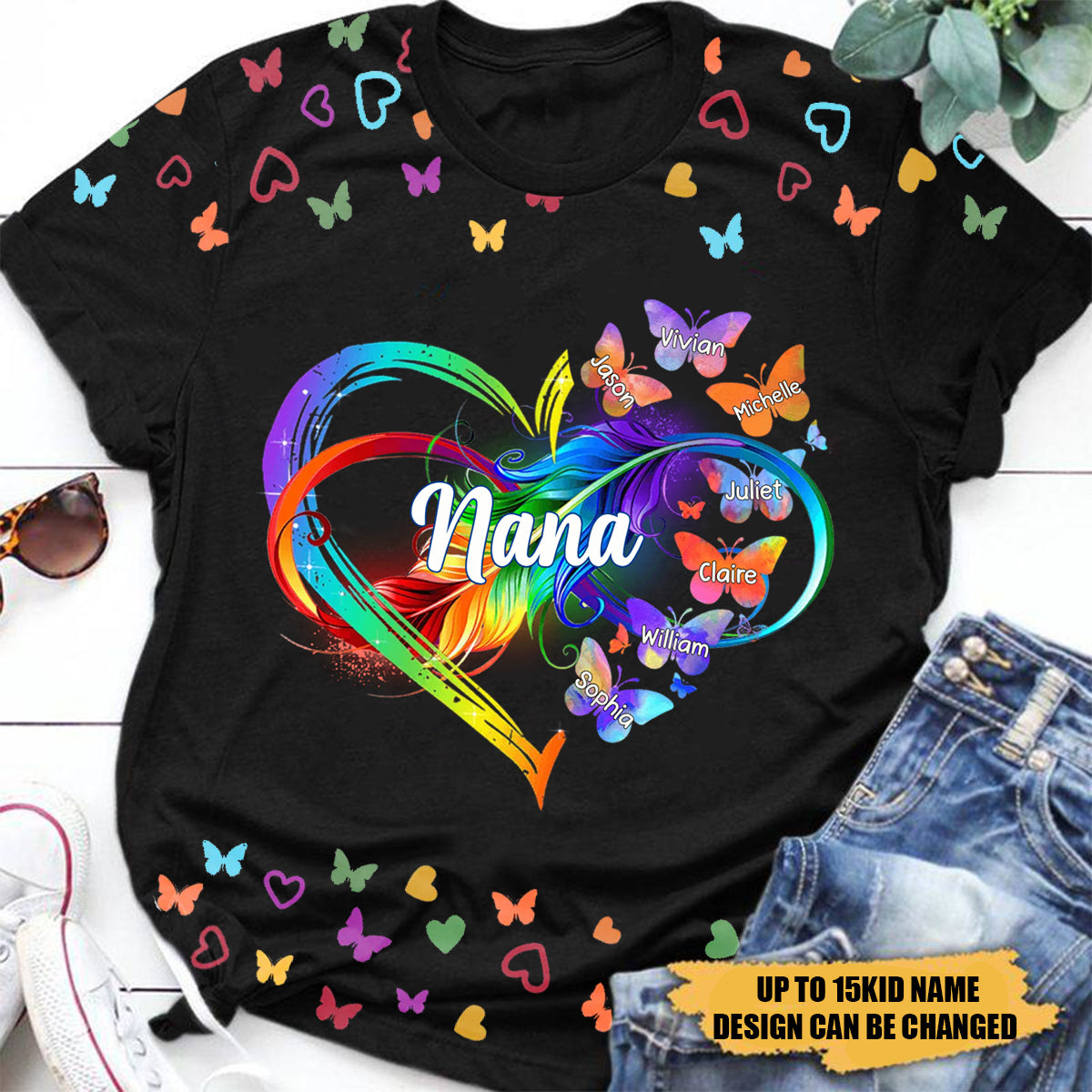 Personalized Grandma Mom Heart Infinity Butterfly Mother's Day Best Gift 3D T-Shirt