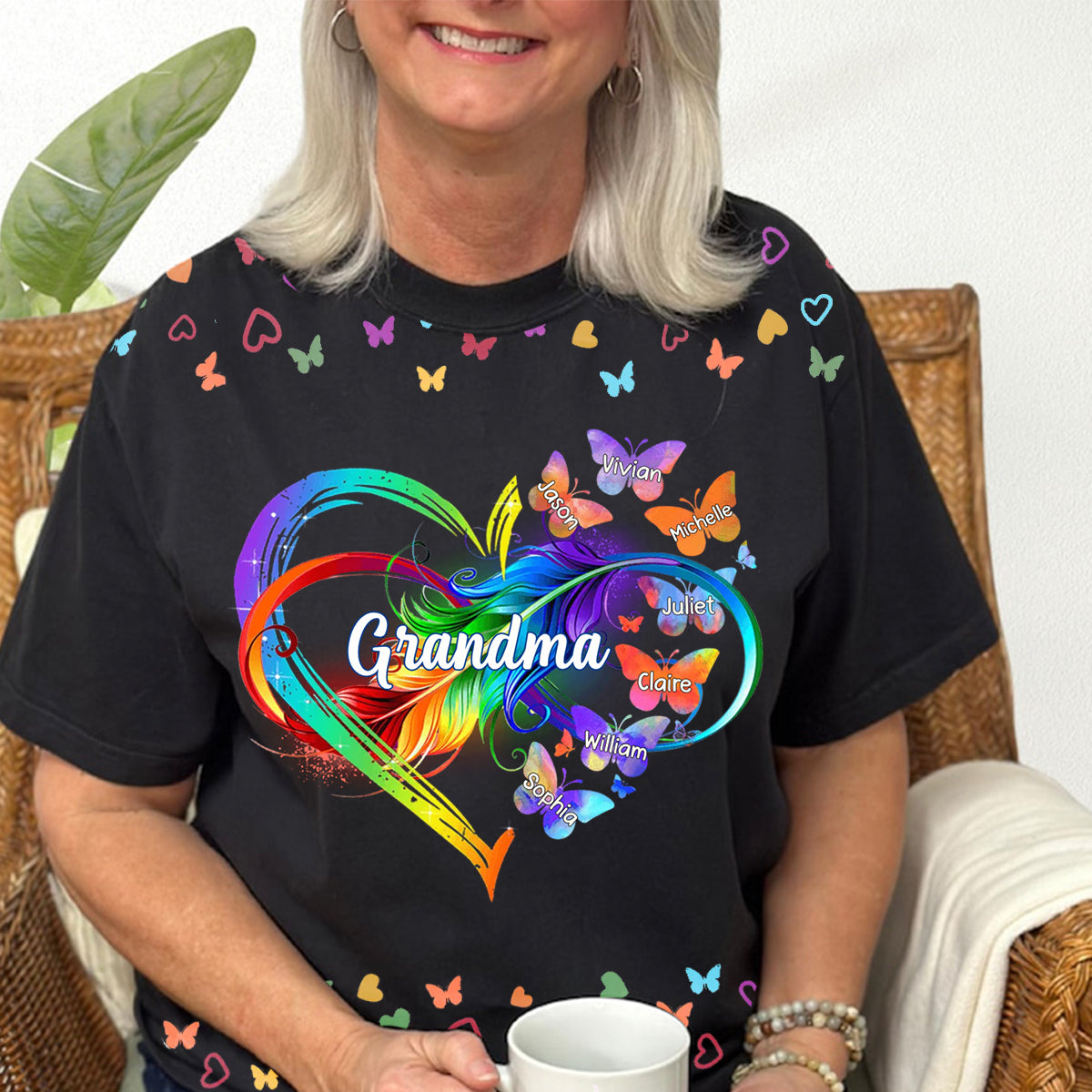 Personalized Grandma Mom Heart Infinity Butterfly Mother's Day Best Gift 3D T-Shirt