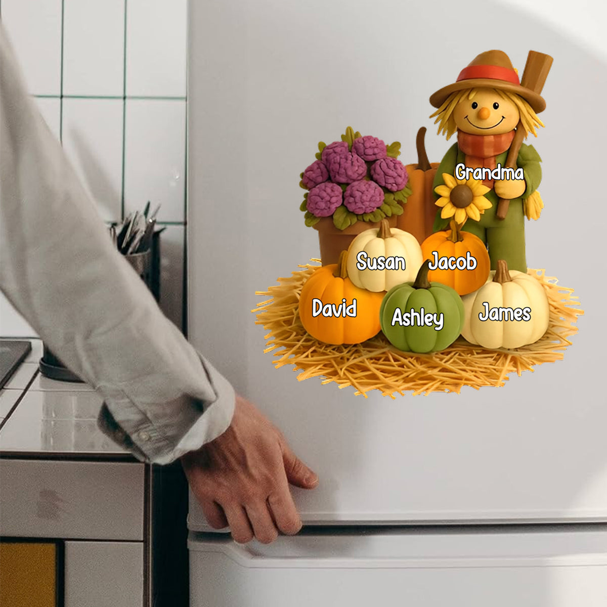 Fall Scarecrow Grandma with Pumpkins Grandkids Names Personalized Decal