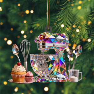 Dough Mixer Machine Custom Name Stained Glass Effect Acrylic Christmas Ornament, Gifts For Baking Lovers