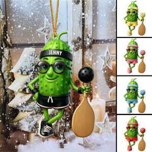 Personalized Sporty Cucumber Pickleball Christmas Acrylic Ornament