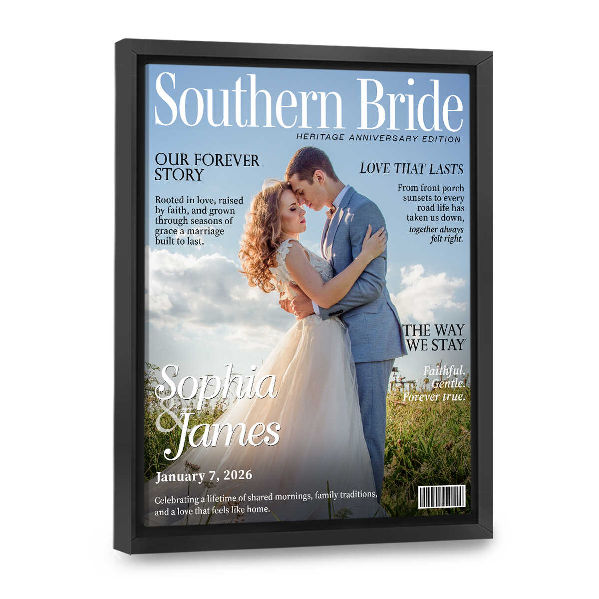 Southern Bride Magazine Cover, Personalized Wedding Canvas, Timeless Southern Love Keepsake