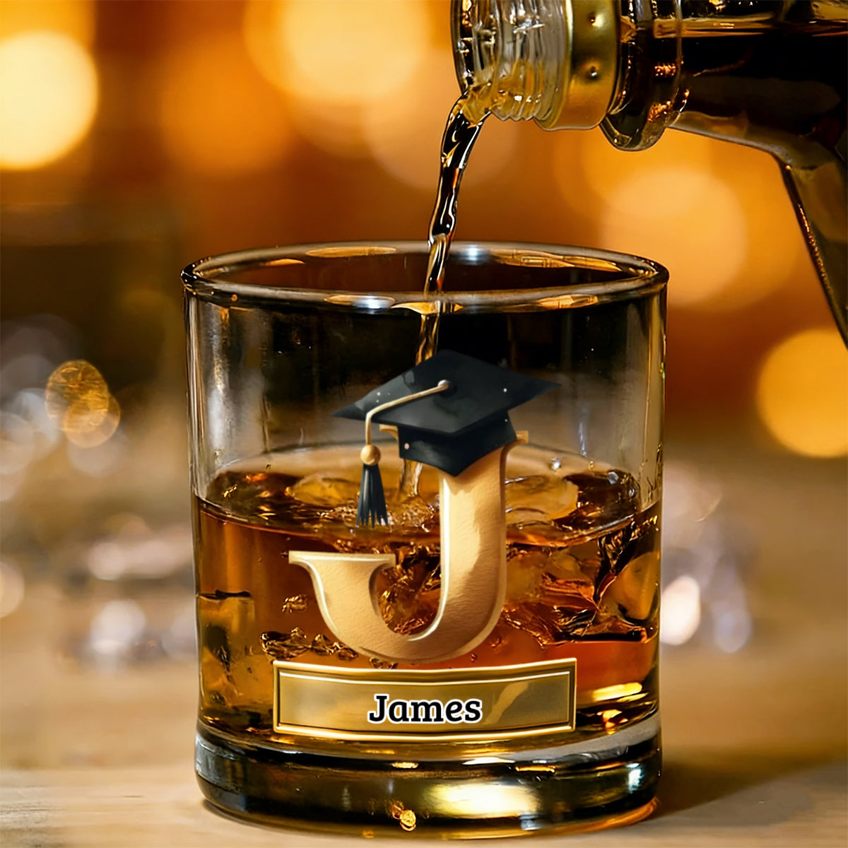 Personalized Graduation Cap Initial Whiskey Glass Gift for Graduates Whiskey Lovers