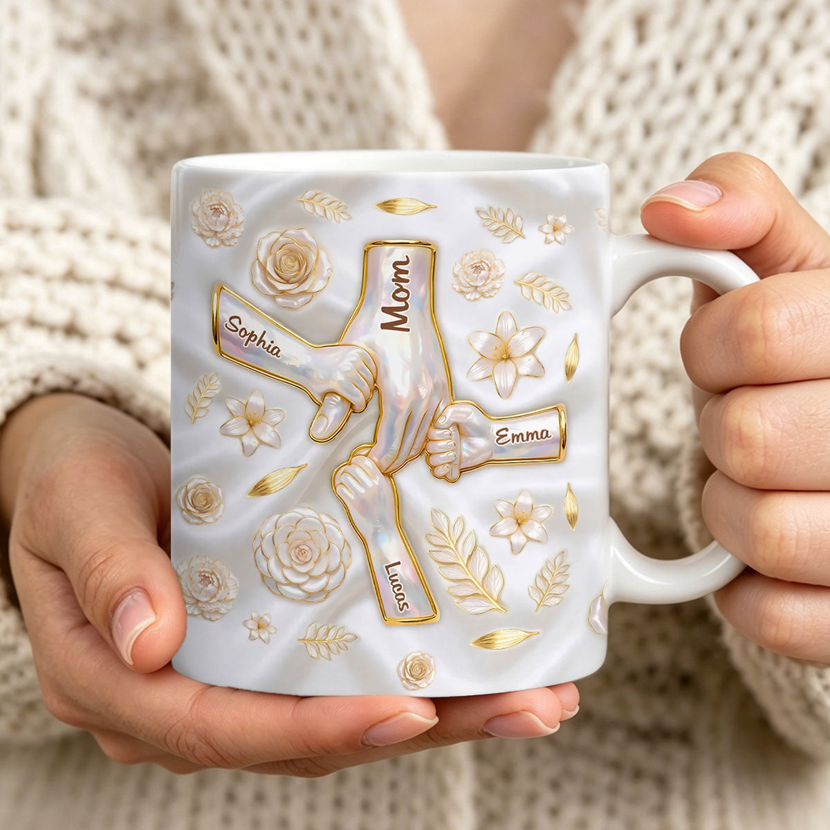 Custom 3D Inflated Effect Printed Mug - Personalized Mother's Day Gifts For Mom, Grandma - Her Hands Hold Our World